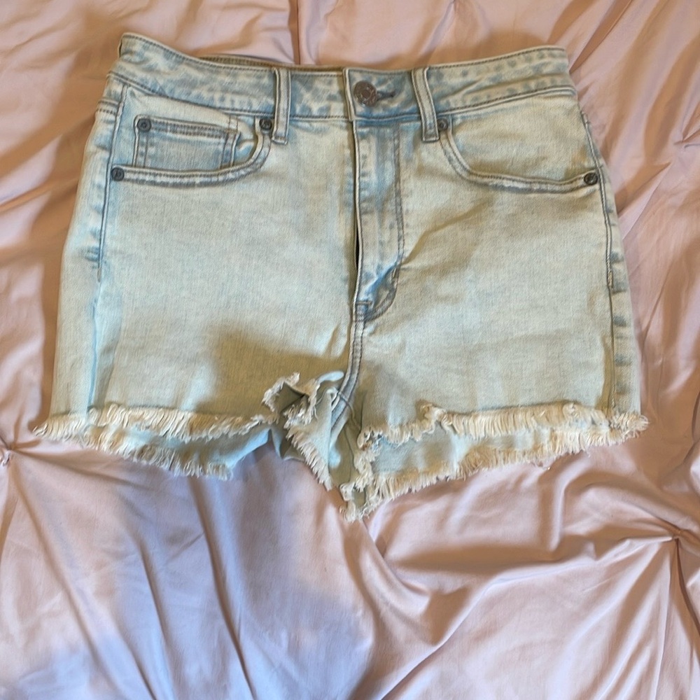 American Eagle Outfitters Blue Jean Shorts Distressed Frayed Hem